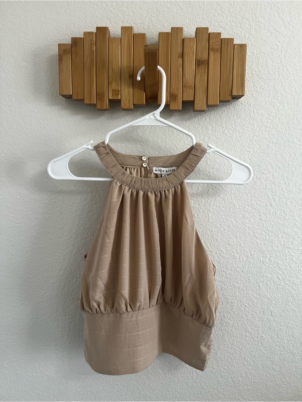 Moon River Taupe Halter Blouse